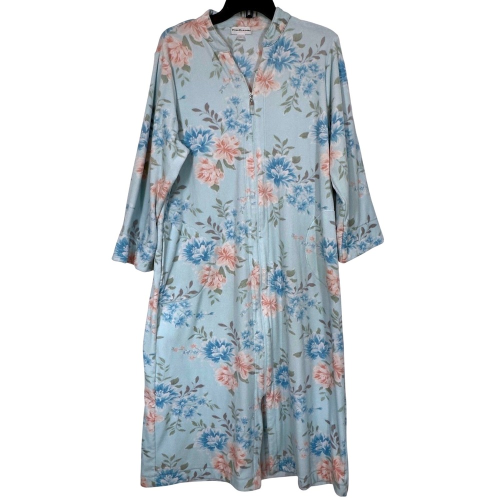 Miss Elaine Womens L Robe Floral Fleece Zip Robe Long Housecoat COZY COMFY